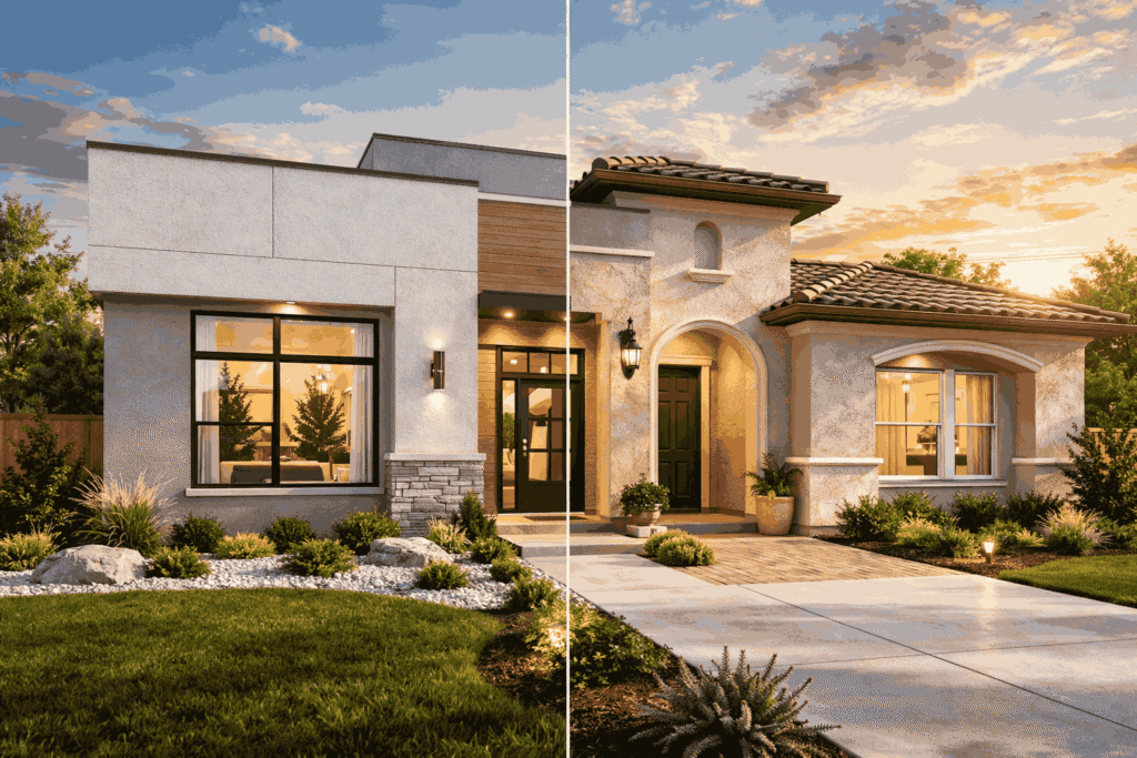 Modern home with EIFS exterior compared to traditional stucco finish design