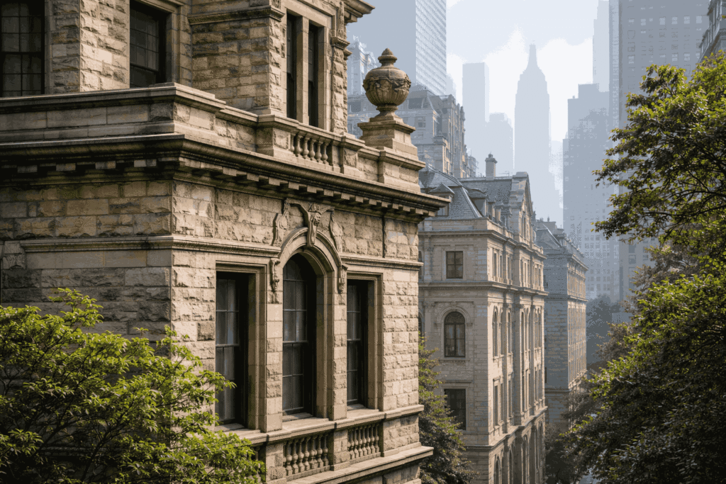 Historic stone masonry building in New York City exposed to urban climate and environmental conditions Historic stone masonry building in New York City exposed to urban climate and environmental conditions
