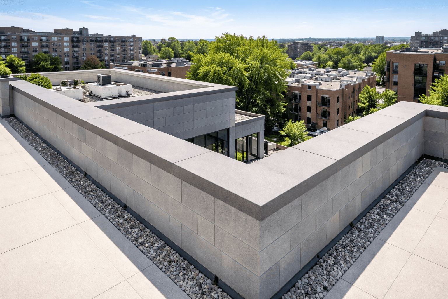 modern rooftop parapet wall providing roof-edge safety and structural protection in residential building construction