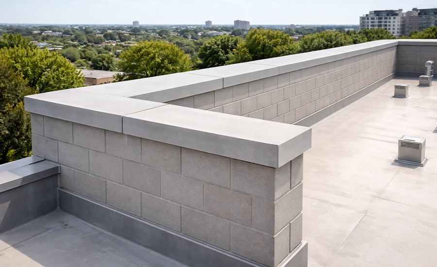parapet wall installed along the edge of a flat roof providing safety and structural protection