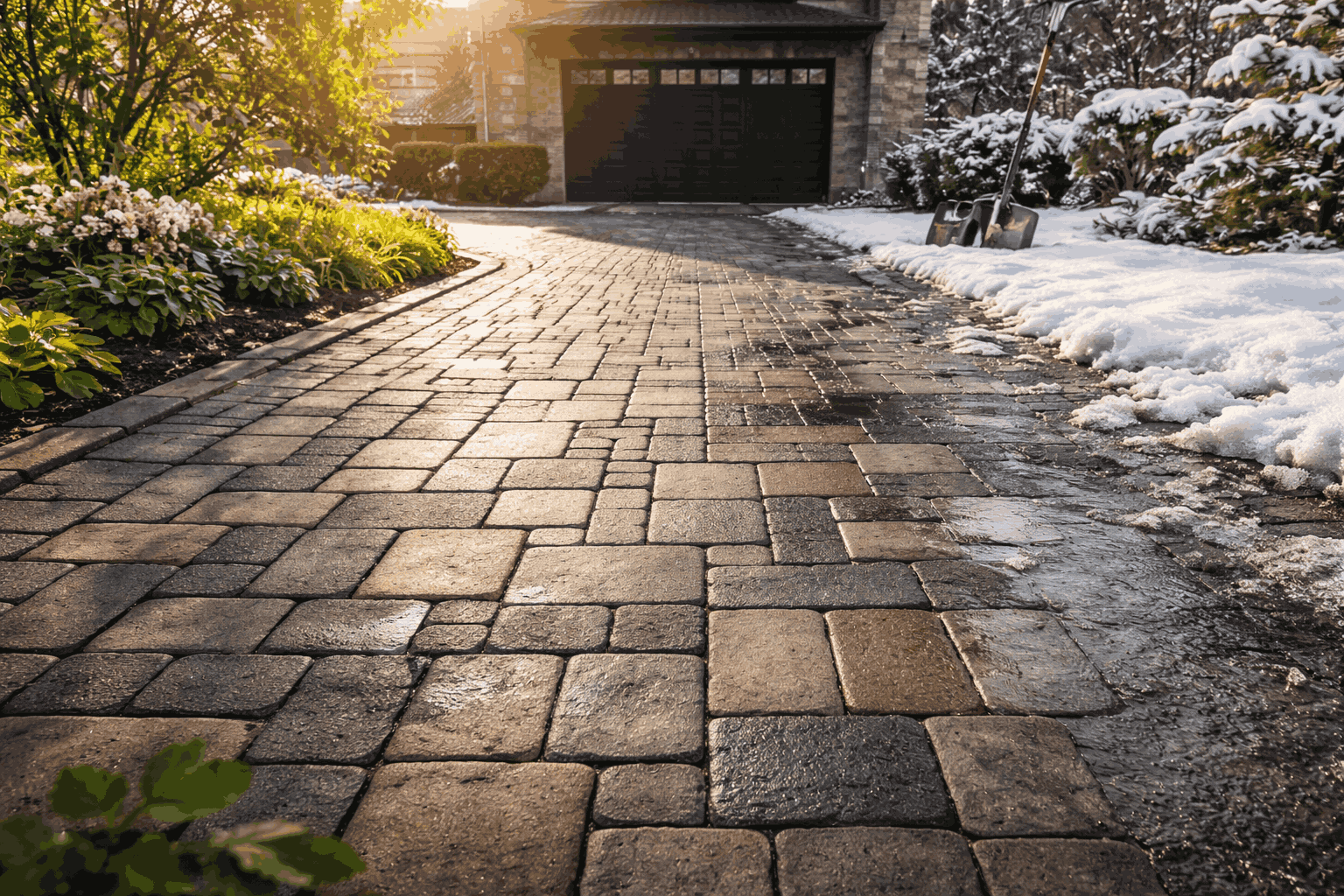 interlocking driveway pavers resisting snow and seasonal weather conditions