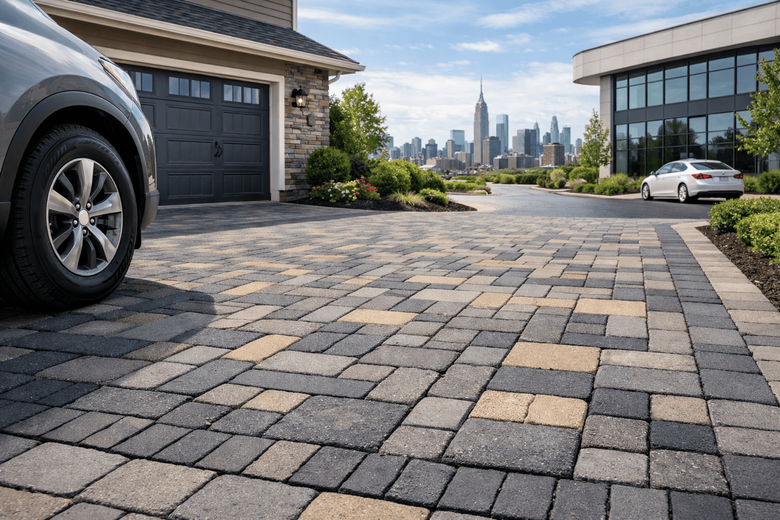 interlocking concrete paver driveway outside residential property in NYC