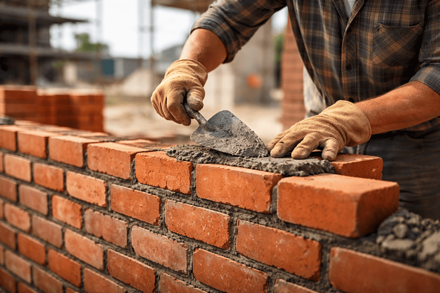 brick masonry wall construction showing structural brickwork alignment