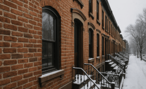 Brick pointing protecting Brooklyn homes during harsh NYC winters with snow and freeze-thaw cycle effects.