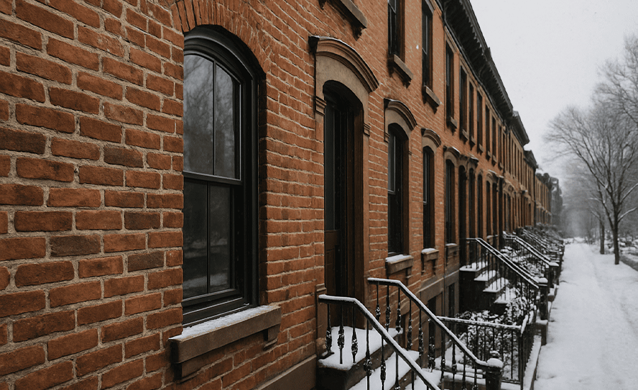 Brick pointing protecting Brooklyn homes during harsh NYC winters with snow and freeze-thaw cycle effects.
