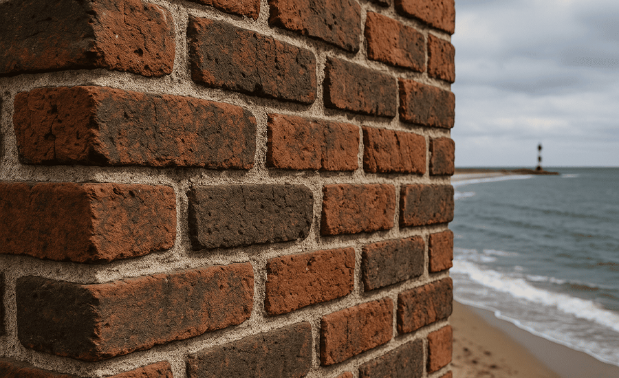 Brick pointing on coastal building walls protecting masonry from salt, moisture, and wind damage