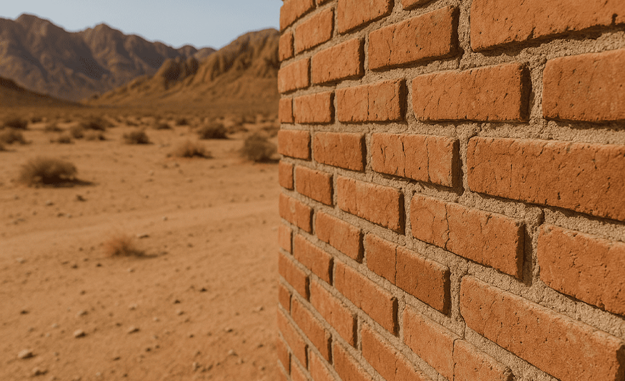 Brick pointing in arid region protecting masonry walls from sand erosion and heat