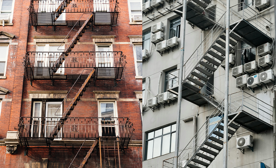 Aluminum and steel fire escapes installed on NYC residential building showing durable and modern design comparison