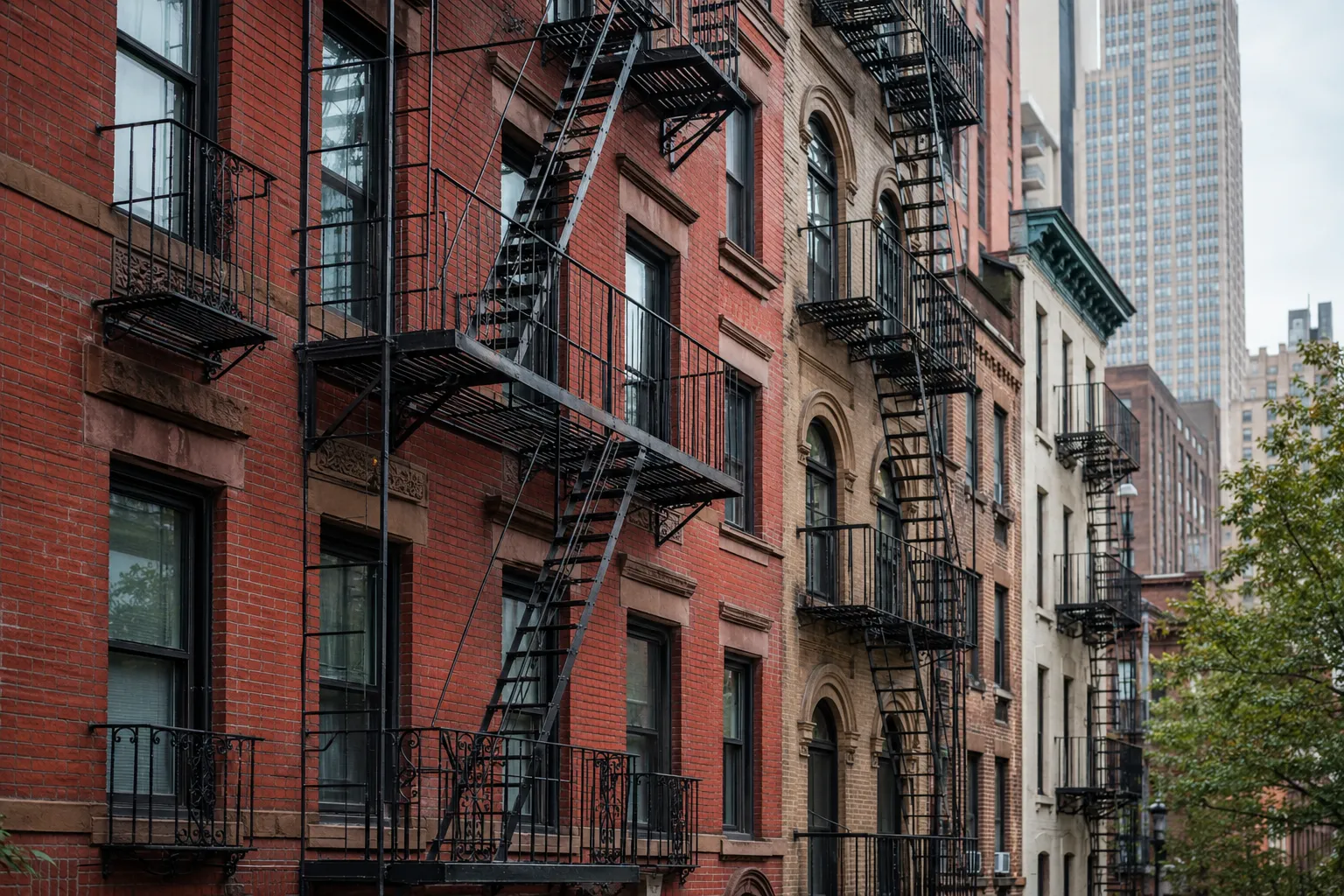 NYC apartment buildings with exterior metal fire escape systems NYC apartment buildings with exterior metal fire escape systems