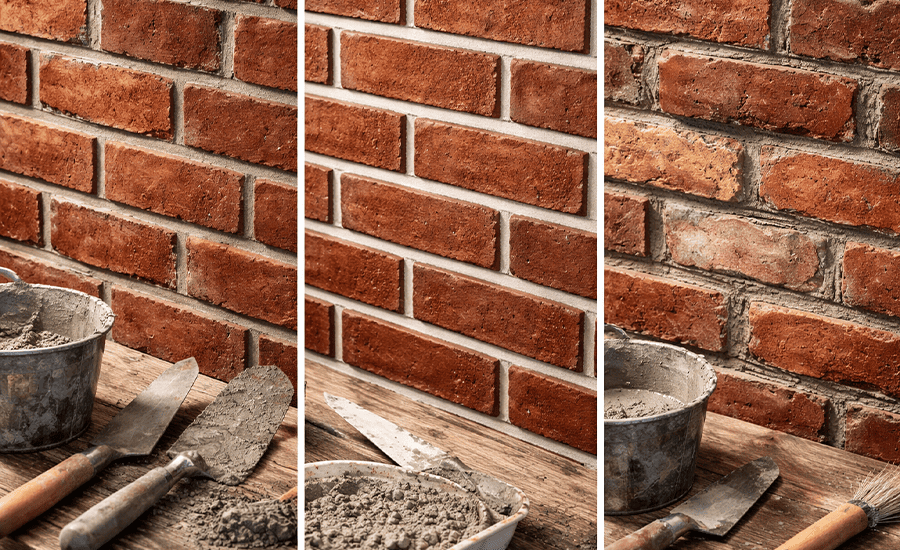 Brick wall showing mortar joints during brick pointing, tuckpointing, and spot pointing repair work