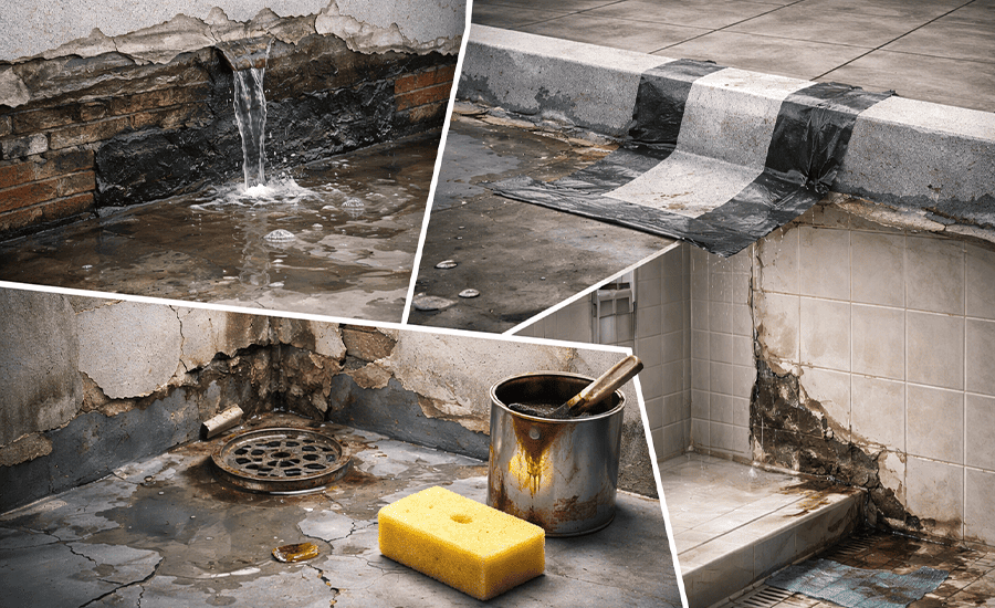 Common waterproofing mistakes causing water leaks in residential and commercial building surfaces