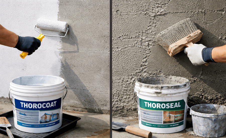 Thorocoat vs Thoroseal waterproofing application on concrete and masonry surfaces