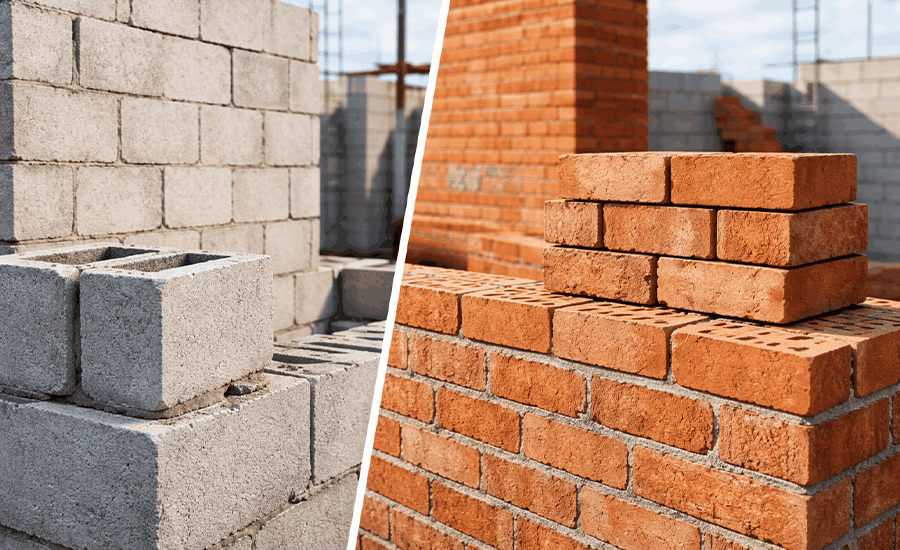 blockwork vs brickwork comparison showing concrete blocks and clay bricks for NYC construction projects