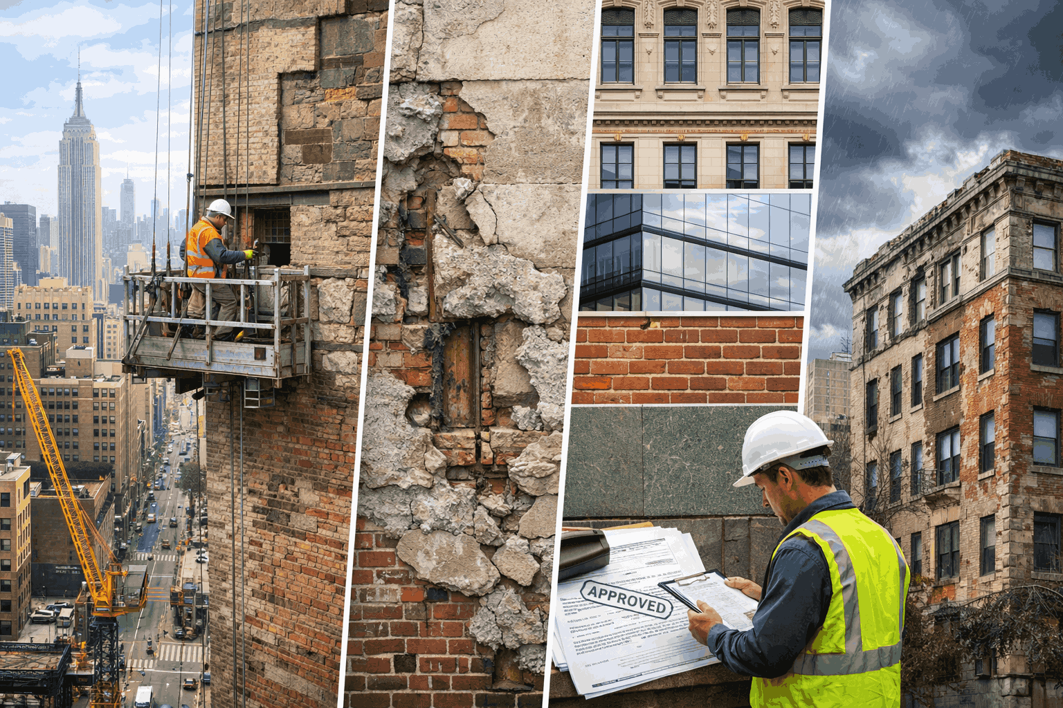 Factors affecting façade repair costs in NYC including building damage, material types, inspection requirements, and urban construction work