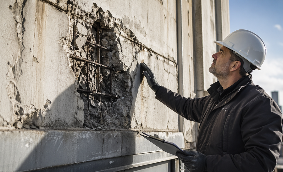 NYC building facade inspection under Local Law 11 FISP showing structural damage assessment