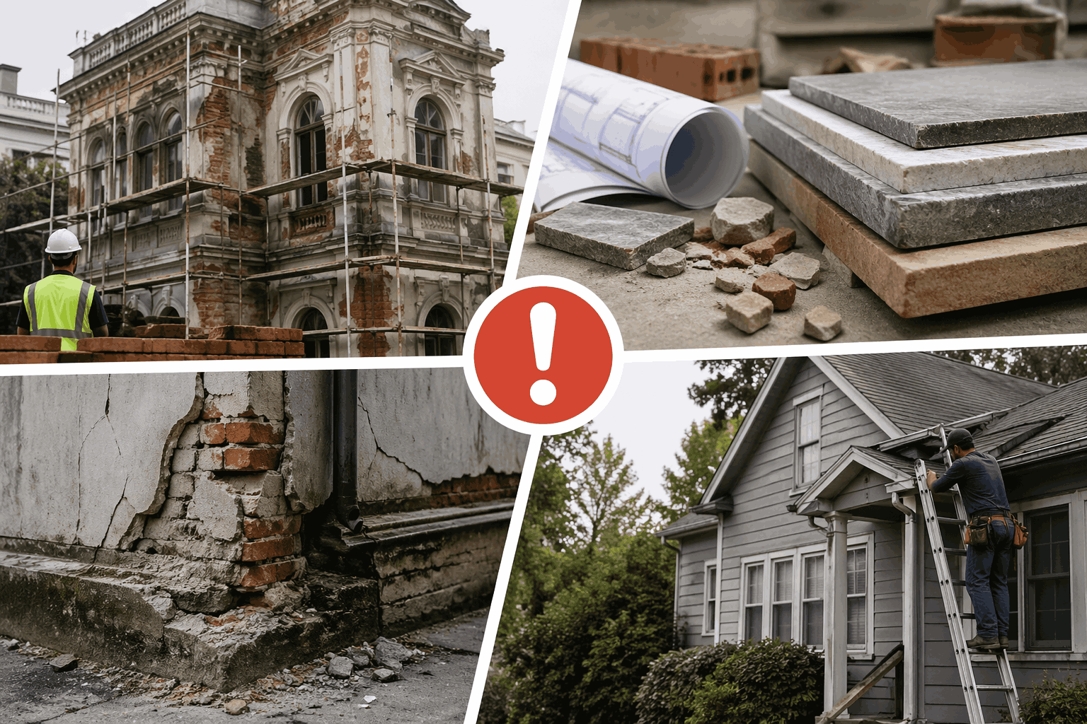 Mistakes in landmark restoration and building repair with damaged structure and poor materials Mistakes in landmark restoration and building repair with damaged structure and poor materials