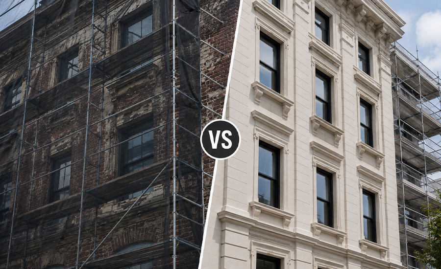Façade repair vs façade replacement on damaged NYC building exterior