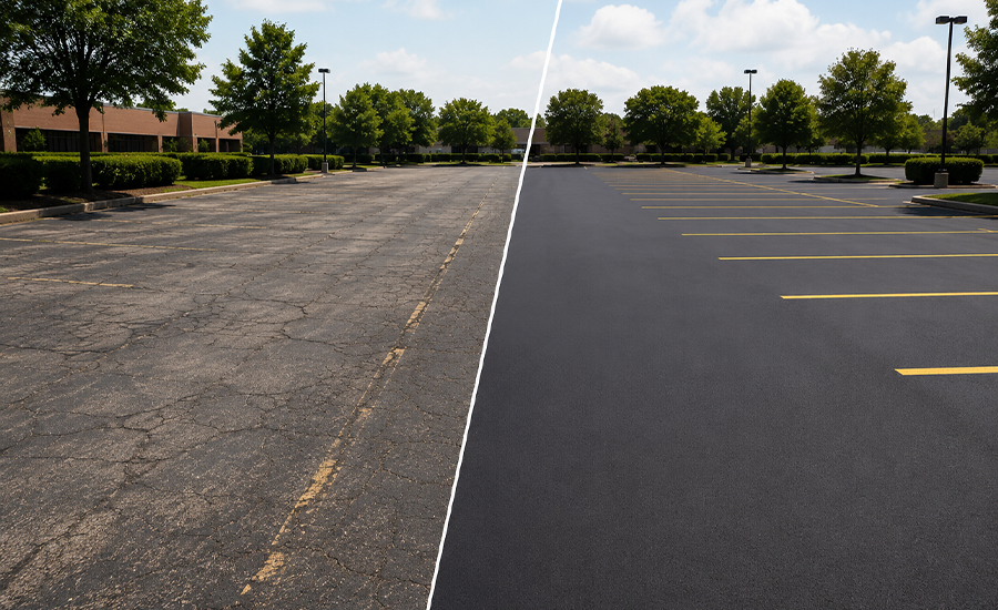 Parking lot resurfacing vs full replacement comparison with asphalt paving and excavation work