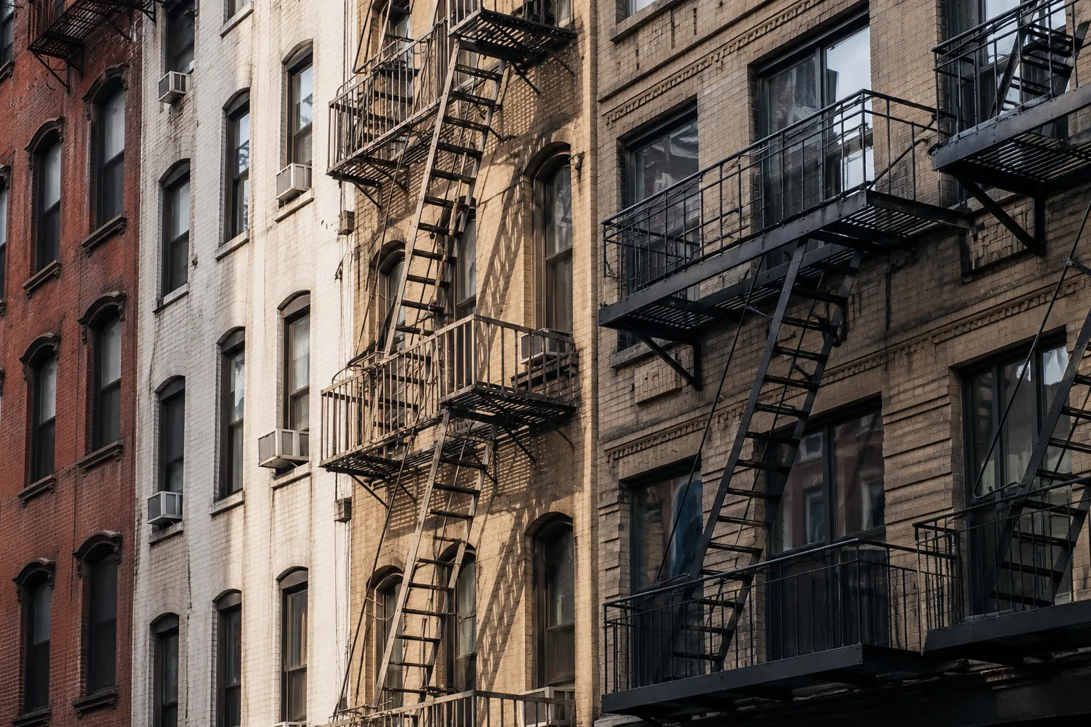 Exterior fire escapes on older NYC brick buildings with limited installation access Exterior fire escapes on older NYC brick buildings with limited installation access