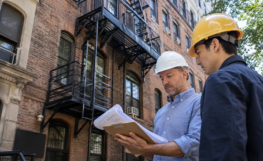 Exterior fire escape on a New York City building requiring permit review before installation
